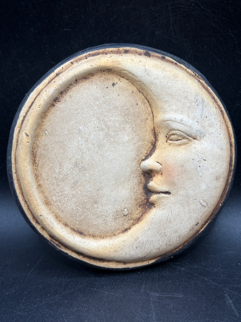 Vintage Handmade Crescent Moon Celestial Pottery Wall Plaque Whimsigoth Decor